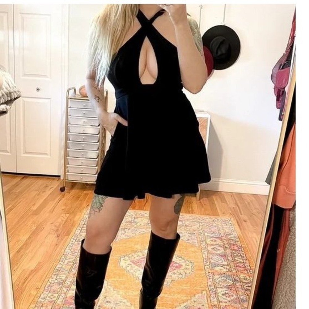 FREE PEOPLE BEACH Denise Cross Front Halter Dress Black Size Small